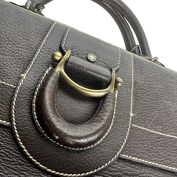 etienne aigner brown leather zip around flap large tote bag Purse - Picture 3 of 16